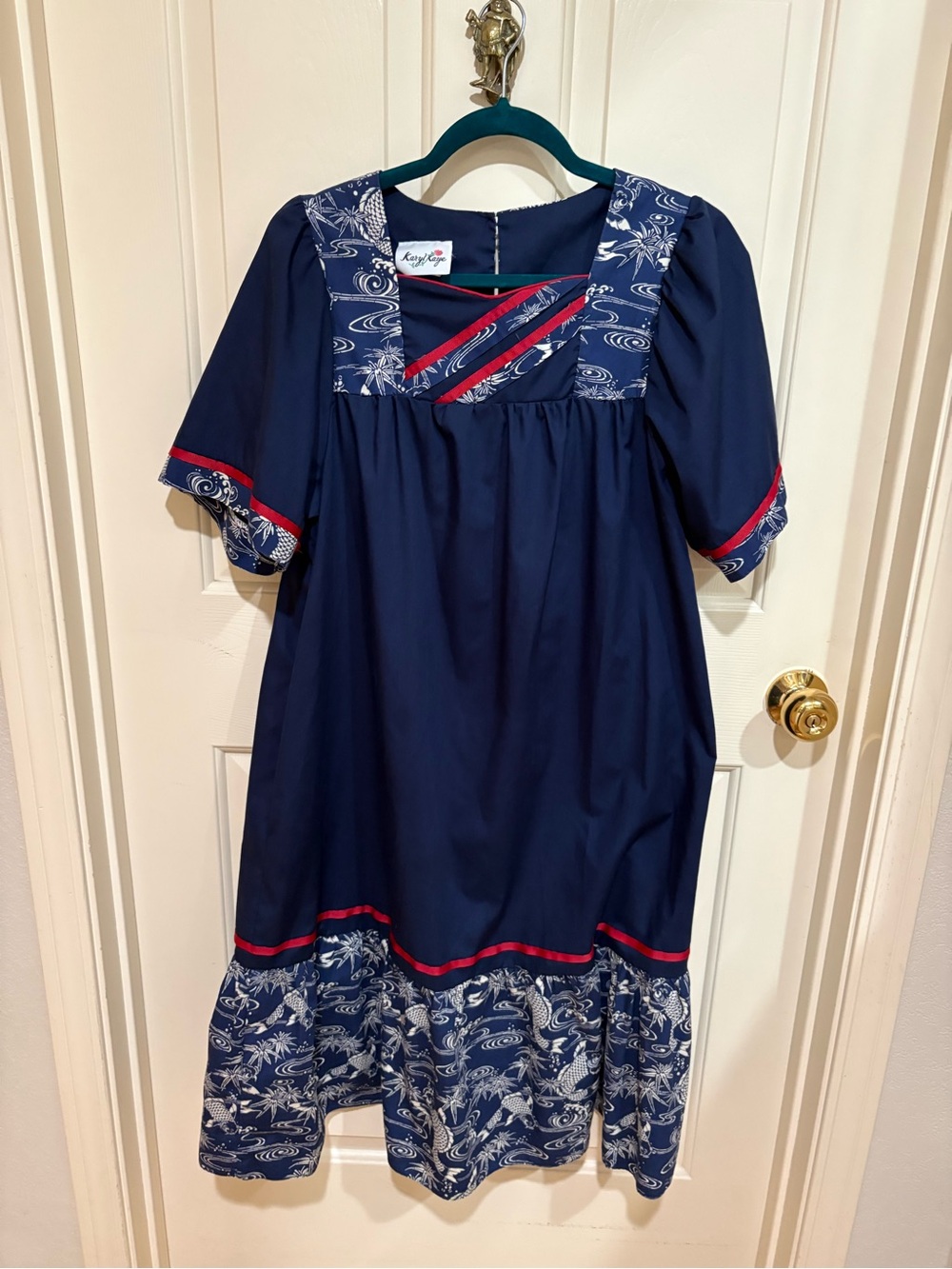 Vintage Karyl Kaye Blue Hawaiian Coy Fish Aloha Dress